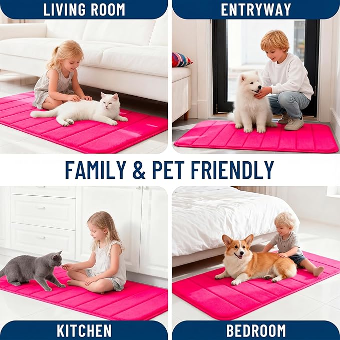 OLANLY Memory Foam Bath Mat 70x46, Super Soft Absorbent Bathroom Rugs, Quick Dry, Machine Washable Shower Floor Rugs, Bathmat Carpet, Bathroom Home Decor Accessories, Hot Pink