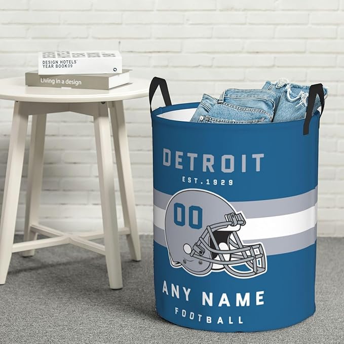 Custom Detroit Laundry Hamper - Personalized Football Style Laundry Basket - Customized Name and Number - Dirty Clothes Hamper Waterproof Large Capacity Hamper for Bedroom Bathroom Living Room
