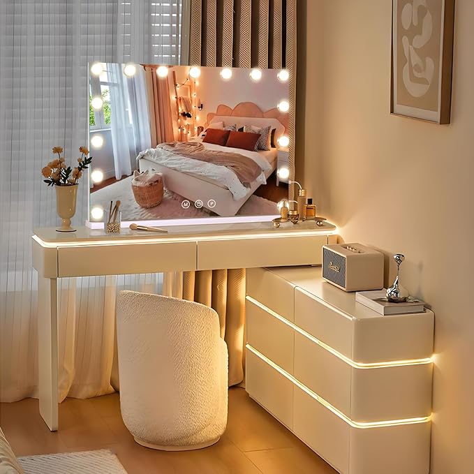 halumao Vanity Makeup Mirror with Lights, Light Up Mirror with Smart Touch 3 Colors Dimmable, Memory Function