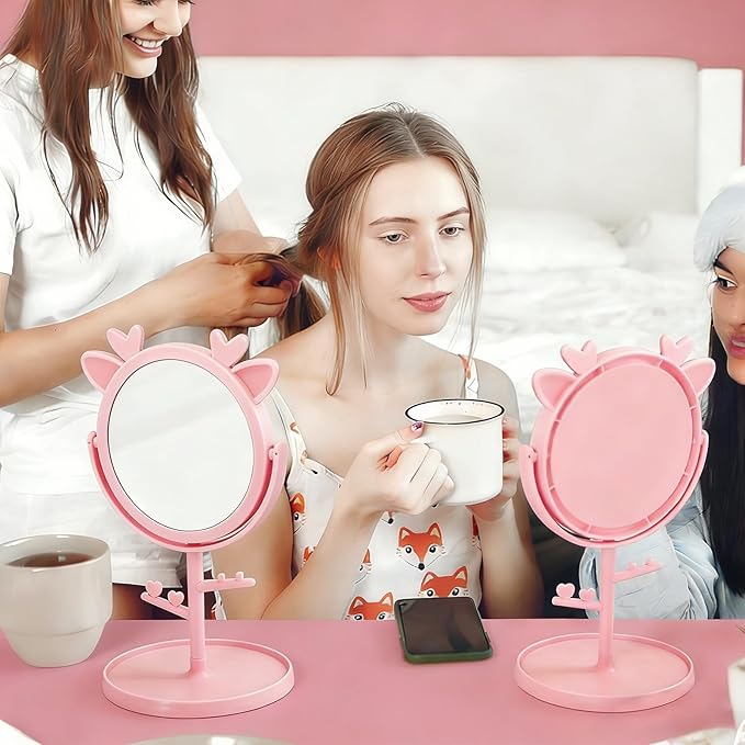 8 Pcs Spa Party Mirror with Deer Ear Decoration Sleepover Party Supplies for Girls Slumber Parties Supplies Mirror Bulk for Sleepover Slumber Birthday Pink Favors Gift (Pink)