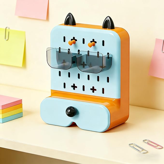 Makeup Organizer with Drawer, Multi Functional Pencil Holder for Desk, Desk Accessories for Women, Desk Organizers and Accessories for Bathroom Bedroom Counter (blue)