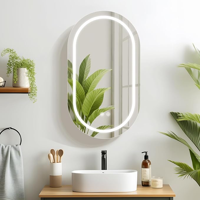 Oval Medicine Cabinet with Light,LED Mirror Cabinet,USB Shaver Socket,Internal Light,Steel with Powder Coating,Soft Closing Hinge,20×32inch