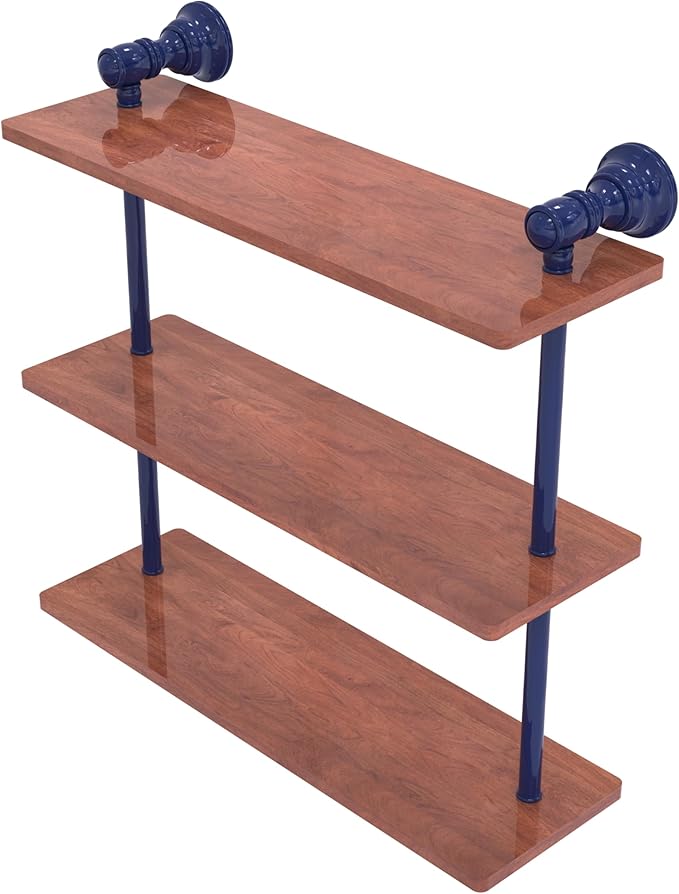 Allied Brass CL-5-16-IRW-MBL Carolina Collection 16 Inch Triple Wood Shelf, Mediterranean Blue
