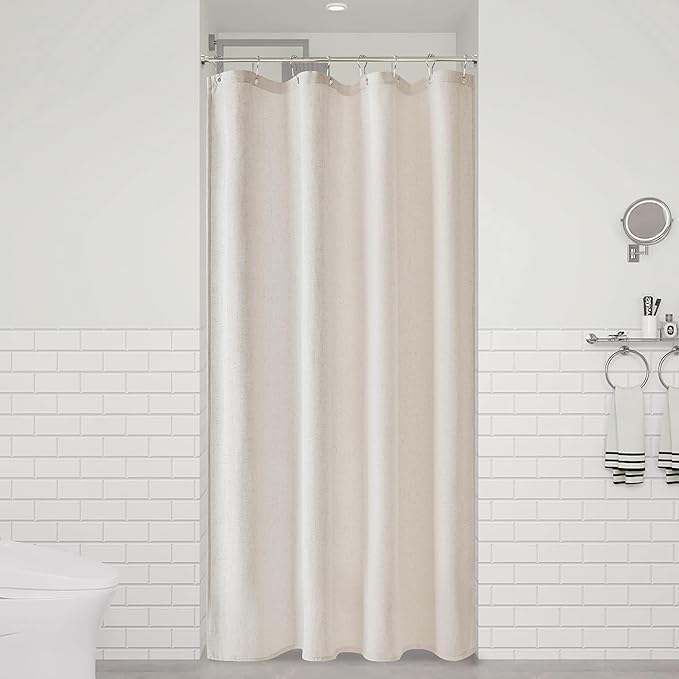 Naturoom 42 Inch Shower Curtain - Stall Narrow Half Green Linen Ultra Thick Fabric Shower Curtain Set with Hooks, Boho Farmhouse Rustic RV Camper Bath Curtains for Bathroom, Oatmeal, 42x72