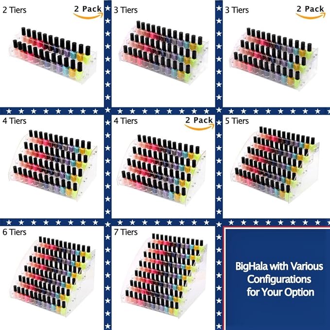Nail Polishes Rack Organizers Shelf 2 Sets 4 Tiers Acrylic Manicure Makeup Holder for Lipstick Dresser Eye Shadow Container Reagent Retail Store E ssential Oils Liquid Paint Display Stand Station Case