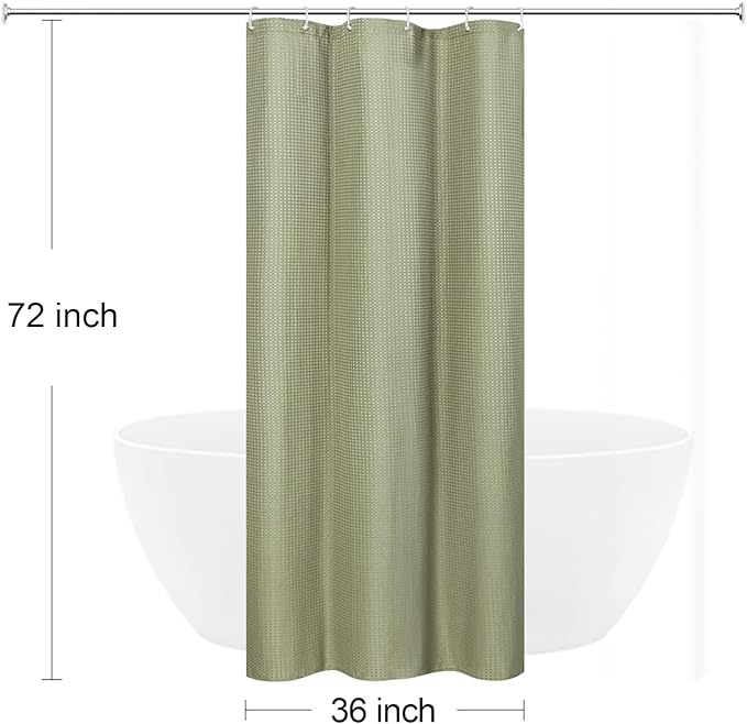 Gibelle Small Stall Shower Curtain 36 x 72, 230GSM Narrow Half Waffle Weave Textured Fabric Shower Curtain for Bathroom, Water Repellent, Machine Washable, Sage Green