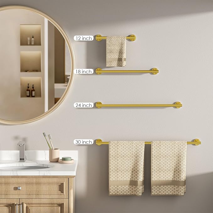 FORIOUS Towel Bar Wall Mounted, Stainless Steel Towel Racks for Bathroom, Includes Wall Mounting Hardware (Brushed Gold, 32 Inch)