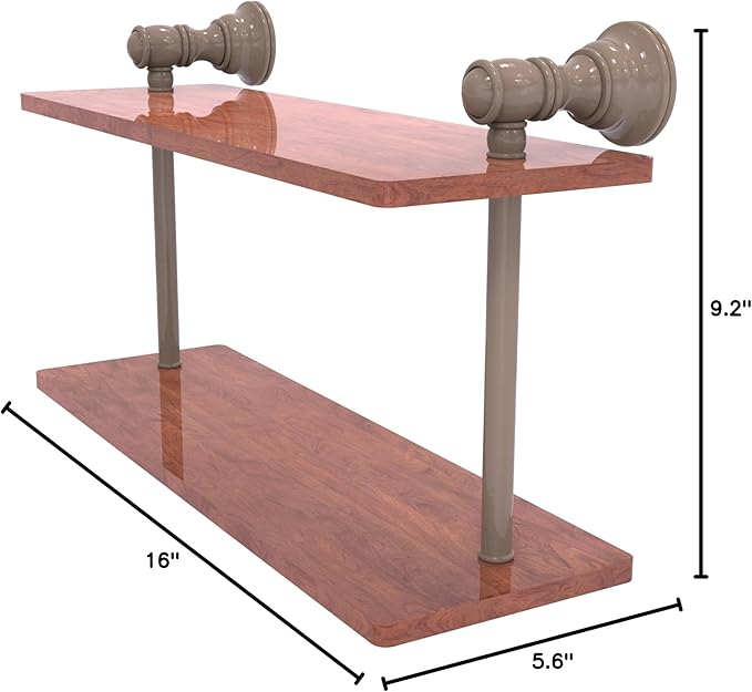 Allied Brass CL-2-16-IRW-SHB Carolina Collection 16 Inch Two Tiered Wood Shelf, Shaded Beige
