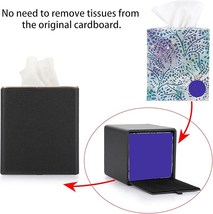 Sumnacon Tissue Box Cover Square Tissue Box Stylish Linen Tissue Box Holder with Magnetic Bottom, Cube Tissue Cover for Living Room Bathroom Table Desk Countertop Home Office Car Hotel, Black