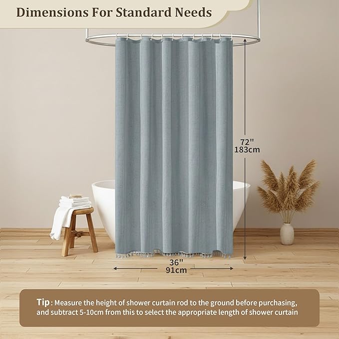 Stall Shower Curtain Fog Blue Linen Shower Curtain Boho 36" x 72" Rustic Striped French Country Shabby Chic Shower Curtains for RV and Hotel