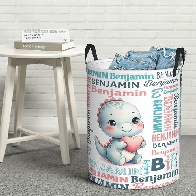 Custom Dinosuar Laundry Baskets, Personalized Dinosaur Gifts with Customized Name, Collapsible Laundry Hamper for Kids Adults Home Decoration,16.5 X 13.8in