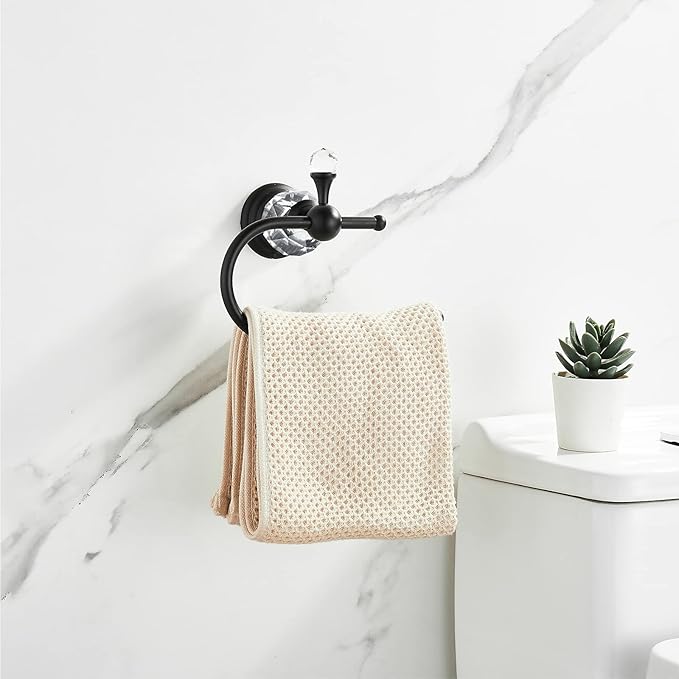 WOLIBEER Crystal Bathroom Hardware, Black 24 Inch Towel Bar Set Toilet Paper Holder Towel Ring Coat Hooks Bathroom Accessories 4 Pieces Wall Mounted