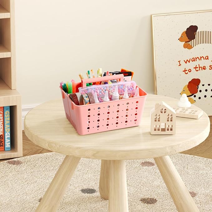 Lifewit Shower Caddy Portable, Plastic Bathroom Organizer with Handle and Holes, Hard Cleaning Basket for Toiletry Storage, College Dorm Essentials, Pink, 3 Packs