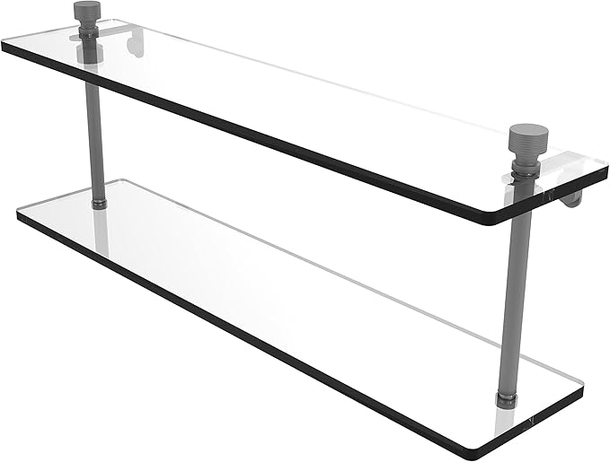 Allied Brass FT-2/22 Foxtrot Collection 22 Inch Two Tiered Glass Shelf, Matte Gray