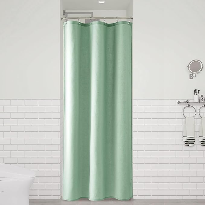 Naturoom Aqua Green 36 Inch Shower Curtain - Stall Narrow Half Linen Ultra Thick Fabric Shower Curtain Set with Hooks, Boho Farmhouse Rustic RV Camper Bath Curtains for Bathroom, 36x72