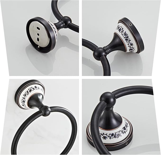 Black Towel Ring Zinc Alloy Bathroom Kitchen Hand Ring Wall Mounted Bathroom Kitchen Towel Rack Heavy Duty Towel Hanger for Bath YIGUANXIN