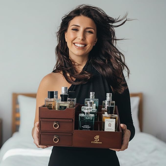 Perfume Organizer - Cologne Organizer for Men - Wooden Cologne Stand - Organizador de Perfumes - Cologne Shelf - Perfume Stand for Women - Black, Brown - Perfume Holder