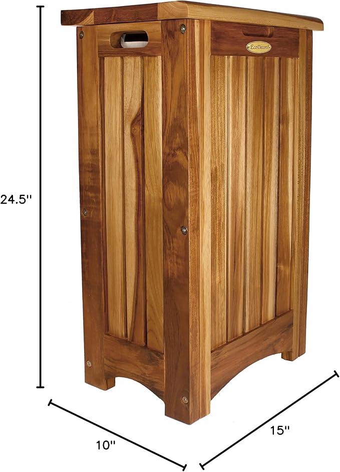 DecoTeak Solid Hamper in Natural Teak, 15 inch W x 12.5 inch D x 16 inch H
