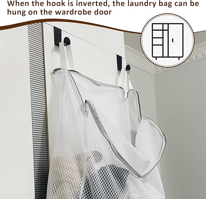 Hanging Washable Laundry Hamper, Over Door Mesh Laundry Bag with 2 Hooks, Tangle-Free Delicates Protector