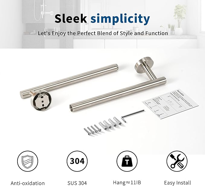 Brushed Nickel Towel Bar, 30 Inch Towel Racks for Bathroom Wall Mounted, Thicken SUS304 Stainless Steel Heavy Duty Hand Towel Holder Organizer, Bathroom Accessories, Total Length 32.5 Inch