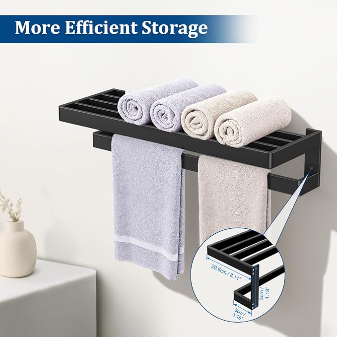 TNOMS Matte Black Towel Rack 23.6-inch Towel Bar Double Towel Holder Stainless Steel Bathroom Hardware Accessories Set