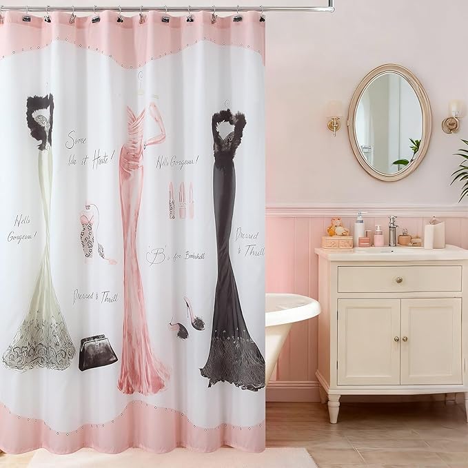 Haute Pink Girls Women Fabric Shower Curtain, Print Polyester Shower Curtains for Bathroom, Waterproof Decorative Bathroom Curtains, 72" W x 72" H