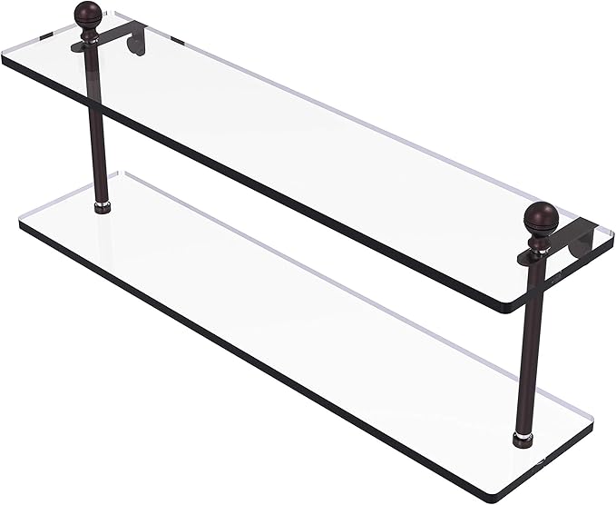 Allied Brass MA-2/22 Mambo Collection 22 Inch Two Tiered Glass Shelf, Antique Bronze