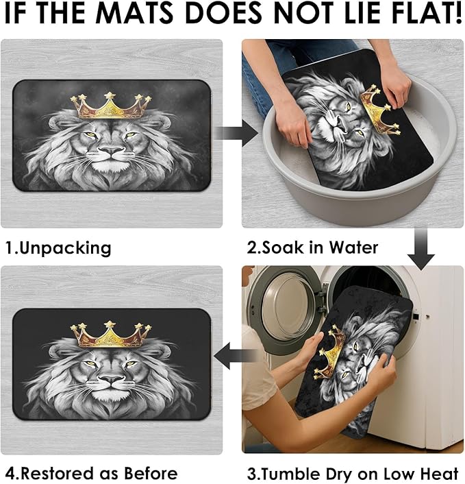 ArtSocket Black Bathroom Set with Shower Curtain and Rugs and Accessories, Gold Grey Lion African American Shower Curtain, Lion Bathroom Decor 4 Pcs