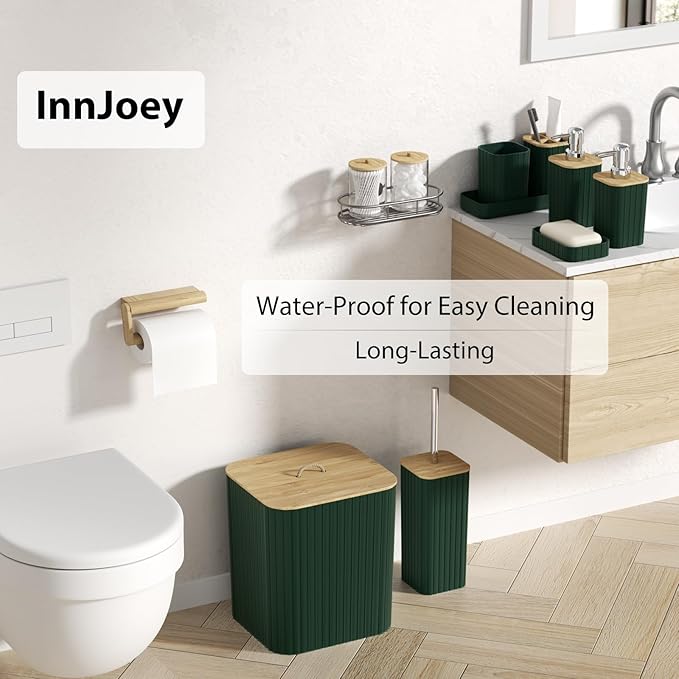 Bathroom Accessory Set - 25PC Bathroom Sets with Shower Curtain and Rugs, Green Bathroom Set, Bathroom Accessories Set, Shower Curtain Sets with Rugs, Bathroom Trash Can & Soap Dispenser