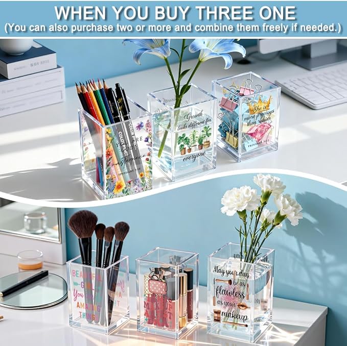 God Is Still Writing Your Story Acrylic Cosmetic Pencil Holder Cup, Christian Pen Holder for Desk, Christian Gifts for Women Girls, Inspirational Gifts for Family Friends Colleagues