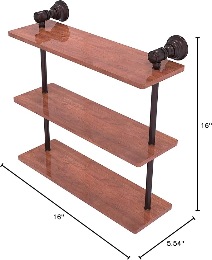 Allied Brass CL-5-16-IRW Carolina Collection 16 Inch Triple Wood Shelf, Antique Bronze