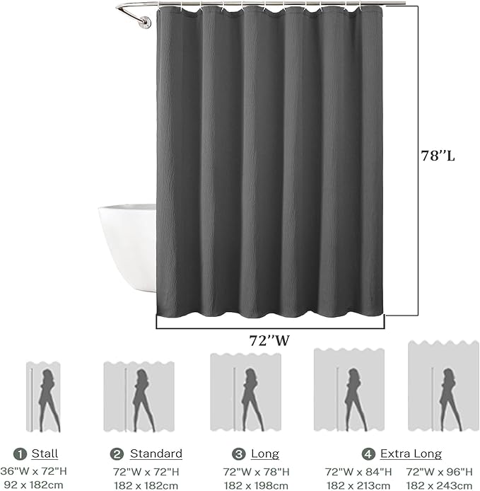 Aiyufeng 3D Textured Grey Shower Curtain for Bathroom, Fabric Shower Curtain Soft Cloth & Hotel Spa Quality, Luxury Boho Bathroom Curtains, Machine Washable, Grey, 72x72 Inches
