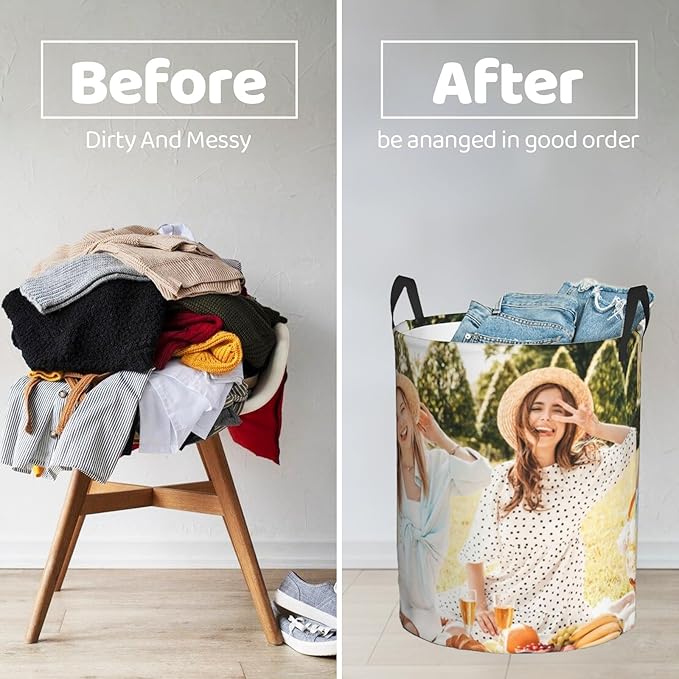 Custom Laundry Hamper, Personalized laundry basket, Customizable Laundry Hampers, Customized Dirty Clothes Hamper with Photo Text Logo for Bathroom Bedroom Living Room Barbershop