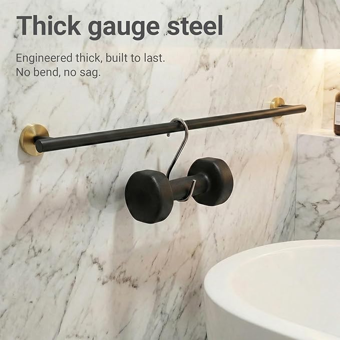 24 Inch Usable Towel Bar, 5-Piece Matte Black and Gold Bathroom Accessories, SUS304 Stainless Steel Towel Ring Holder, Toilet Paper Holder with 2 Hooks, Wall Mounted Modern Bathroom Hardware Set
