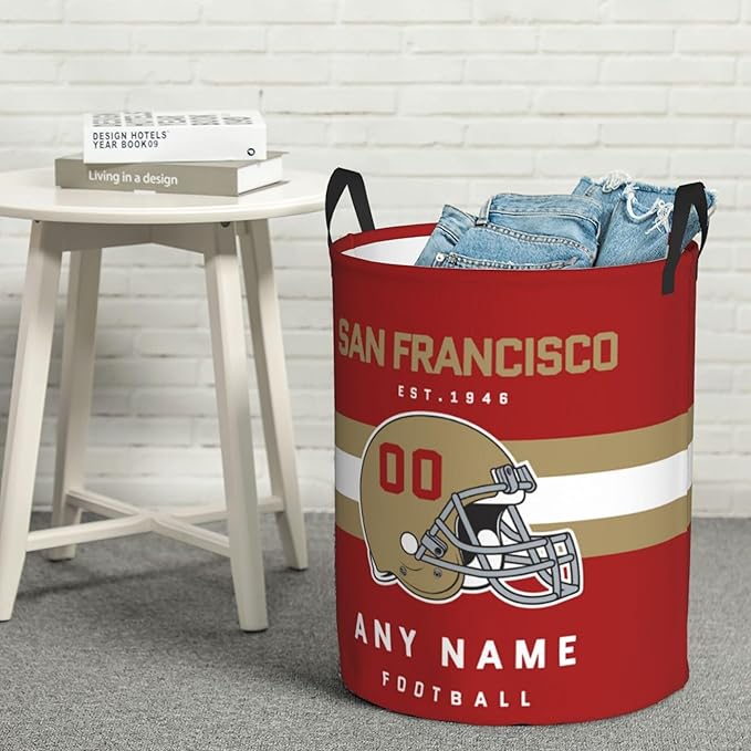 Custom San Francisco Laundry Hamper - Personalized Football Style Laundry Basket - Customized Name And Number - Dirty Clothes Hamper Waterproof Large Capacity Hamper for Bedroom Bathroom Living Room