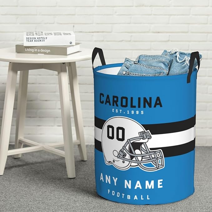 Custom Carolina Laundry Hamper - Personalized Football Style Laundry Basket - Customized Name And Number - Dirty Clothes Hamper Waterproof Large Capacity Hamper for Bedroom Bathroom Living Room