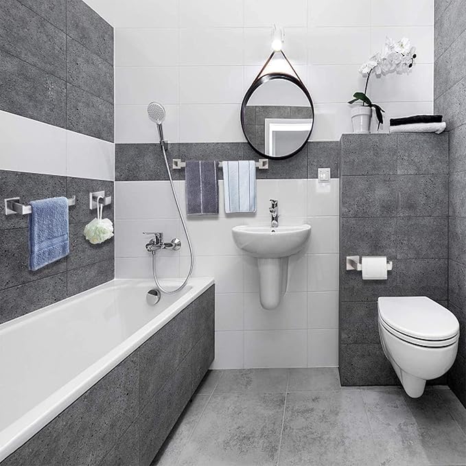 5-Piece Brushed Nickel Bathroom Hardware Accessory Set Including 24inch Towel Bar Toilet Paper Holder Towel Holder Robe Hook Premium SUS 304 Stainless Steel Wall Mounted Square Style,Rustproof