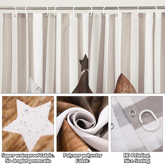 Drydiet 4 Pcs Christmas Shower Curtain Set Bathroom Decoration Non Slip Rugs Mat Toilet Lid Cover Shower Curtain for Xmas Holiday Farmhouse Home Bathroom Decor(Brown Christmas)