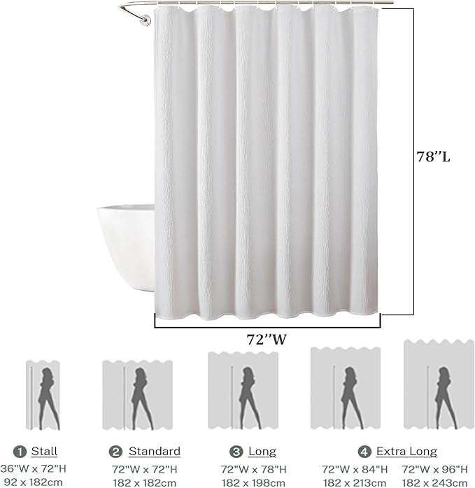 Aiyufeng 3D Textured White Boho Shower Curtain 78 Inches Long for Bathroom, Fabric Shower Curtain Hotel Spa Quality, Machine Washable, Soft Luxury Style Bathroom Curtains, 72x78 Inches