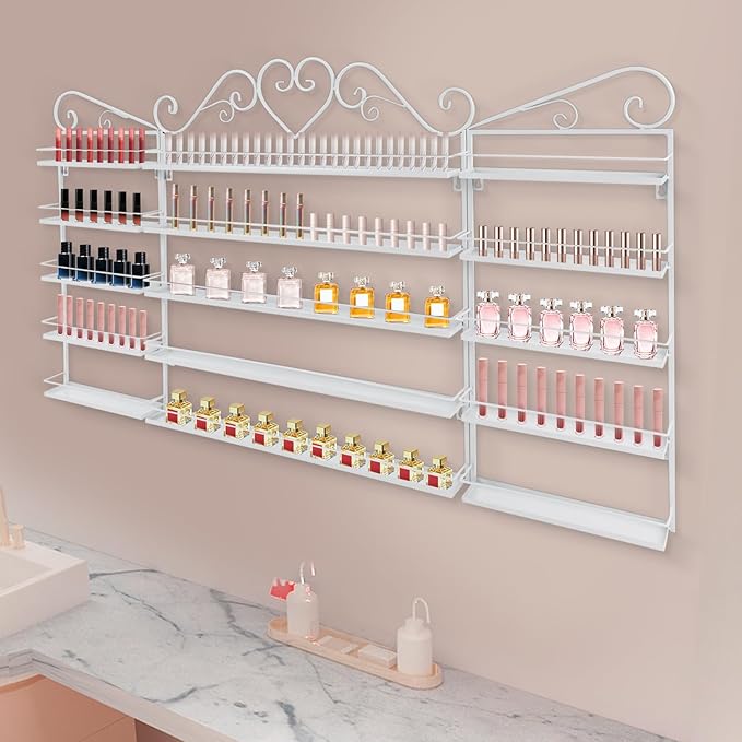 Nail Polish Rack Wall Mounted, 3Pcs 5-Tier Nail Polish Organizer, Metal Nail Polish Storage Holder, Multifunctional Organizer for Essential Oil Perfume at Home Salon Spa(White)