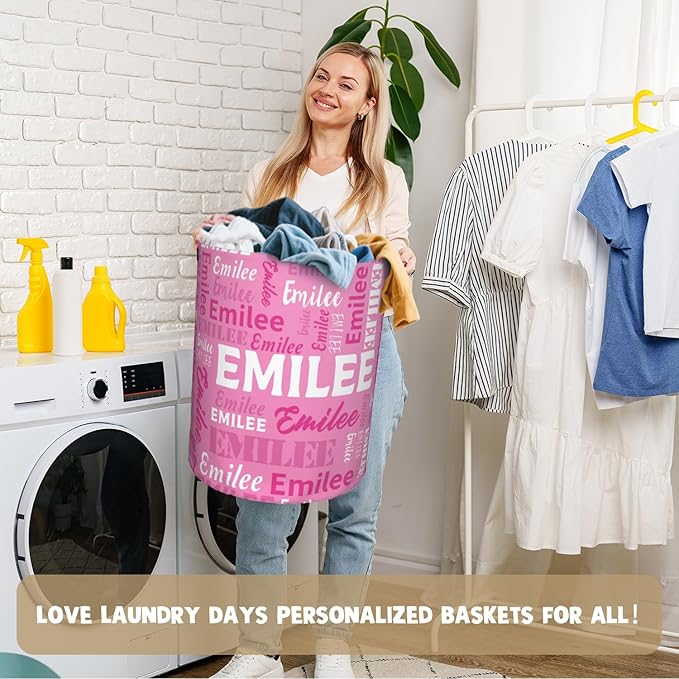 Custom Name Laundry Basket, Personalized Collapsible Laundry Hamper with Name for Bathroom Bedrooms, Customized Dirty Clothes Hamper Storage Basket Gifts for Kids Boys Girls Baby Men Women