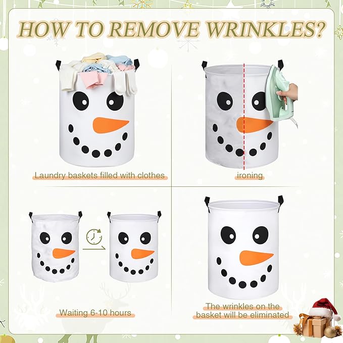 Havawish 2 Pcs Winter Snowman Collapsible Laundry Baskets Oxford Cloth Snowman Game Laundry Hamper with Handle Storage Bin for Dirty Clothes Toys Blankets in Living Room Bathroom Laundrys Room Decor