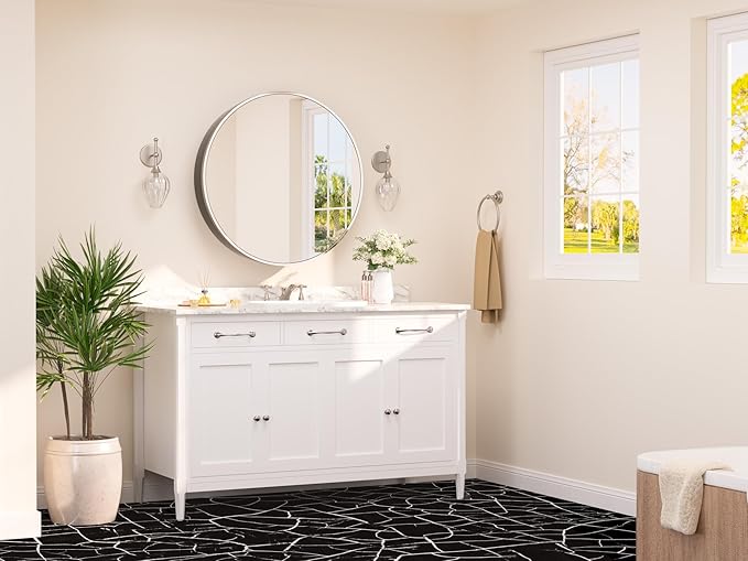 TETOTE 24 x 24 Inch Medicine Cabinet Mirror Brushed Nickel Framed Round Mirrored Medicine Cabinets for Bathroom Adjustable Shelves Modern Bathroom Mirror with Storage Wall Mounted