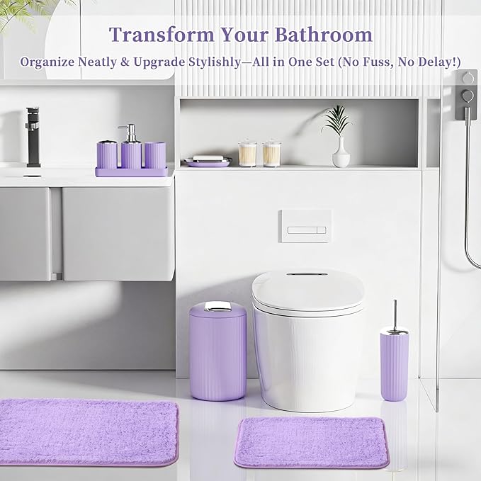 XLHOMO 24 PCS Purple Bathroom Accessories Set with Shower Curtain and Rugs, Bathroom Sets with Extra Soft and Absorbent Bath Rugs Shower Curtain Bathroom Accessory for Bath