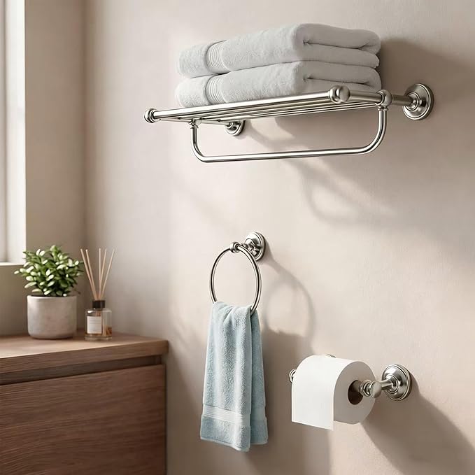khtumeware 1 Pack Vibrant Polished Nickel Bath Towel Ring, Bathroom Hardware Accessories Heavy-Duty Hand Towel Holder for Bathroom, Modern Round Towel Hanger Wall Mounted