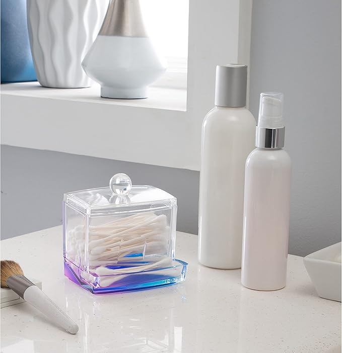 Simplify Q-tip Box | Dimensions: 3.54" x 3.15" x 3.74 | Great for Bathroom | Vanity | Dresser | Q-Tip Dispenser | Easy Refill | Bathroom Accessories | Durable | Lightweight | Ombre