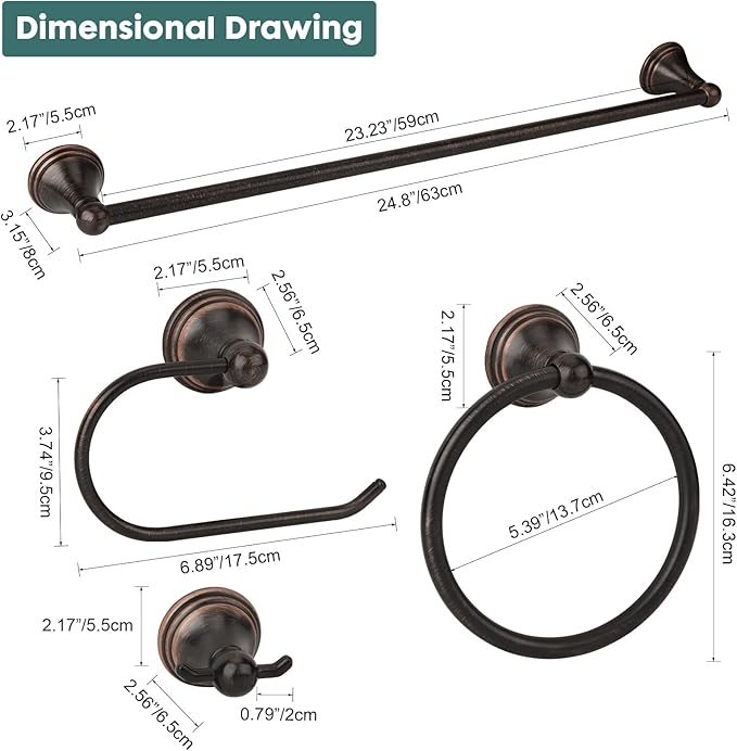 Antique 4 Piece Bathroom Hardware Accessories Set Oil Rubbed Bronze,Towel Bar Set 24 Inch,Toilet Paper Holder,Towel Holder,Towel Rack Set,Brushed Bronze Bathroom Accessories Kit