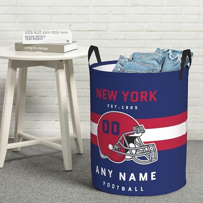 Custom New York Laundry Hamper - Personalized Football Style Laundry Basket - Customized Name And Number - Dirty Clothes Hamper Waterproof Large Capacity Hamper for Bedroom Bathroom Living Room