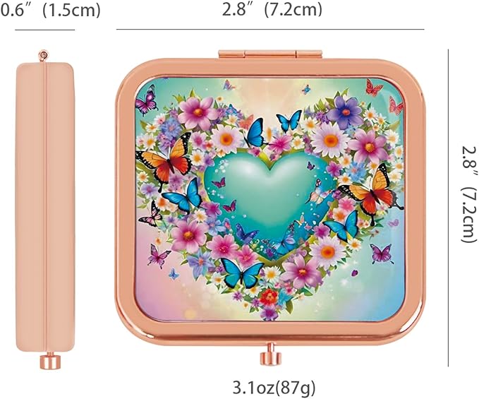 Small Compact Mirror, 1x/2x Travel Magnifying Mirror, 2-Sided Handheld Portable Folding Mirror, Mini Makeup Mirror for Purse, Pocket, Gifts, Square Rose Gold