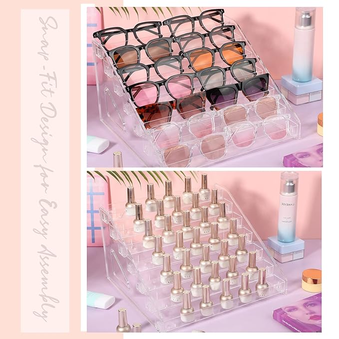 Jetec 1 Pcs 7 Tiers Style Acrylic Card Display Stand Sunglasses Organizer Nail Polish Holder Versatile Display for Trading Cards Greeting Card Stand Essential Oils Cosmetic Eyewear Rack